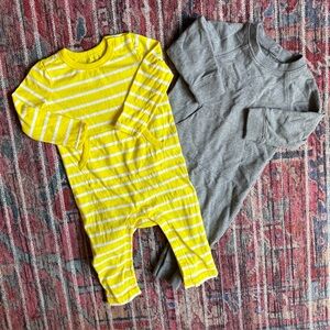 Primary Yellow & Gray Long Sleeve Baby Rompers